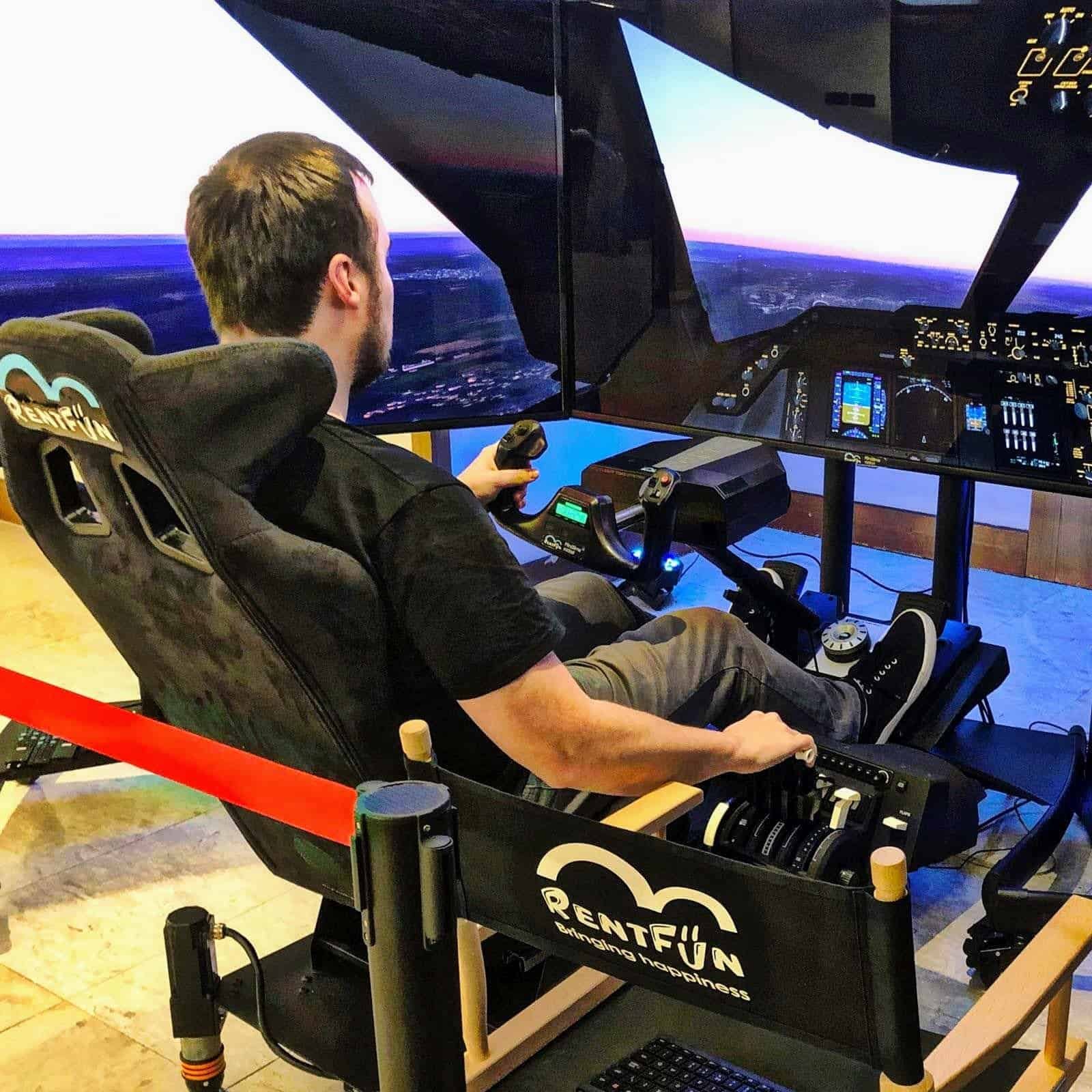 With RoarFun full motion flight simulator rental is easy and fast. Yes, you can rent Flight Simulator rental in Italy, Germany, France and UK. Rent flight simulators for company celebration with your logo.