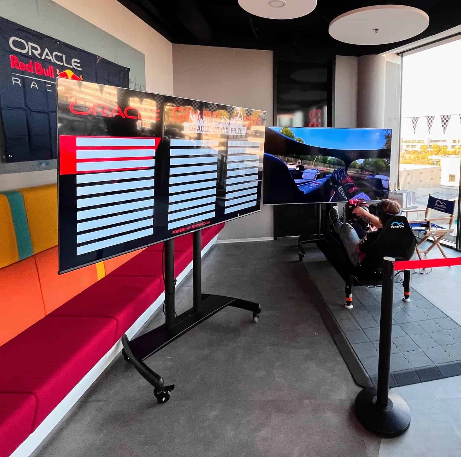 RoarFun Clients Oracle Red Bull Formula 1 team immersive competition in VR F1 simulator at Oracle headquarters