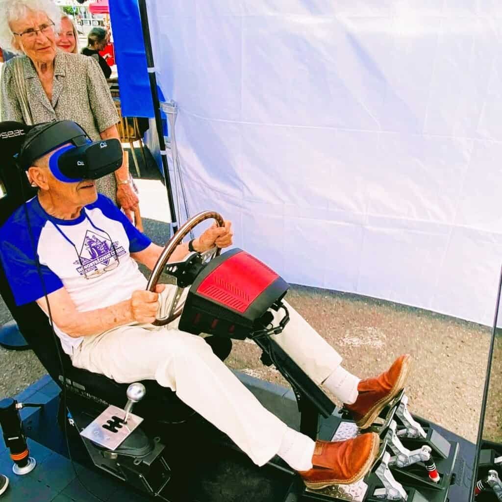 Vladimir Junek with RoarFun Clients Eliska Junkova Heritage Targa Florio Bugatti immersive simulator with motion and virtual reality