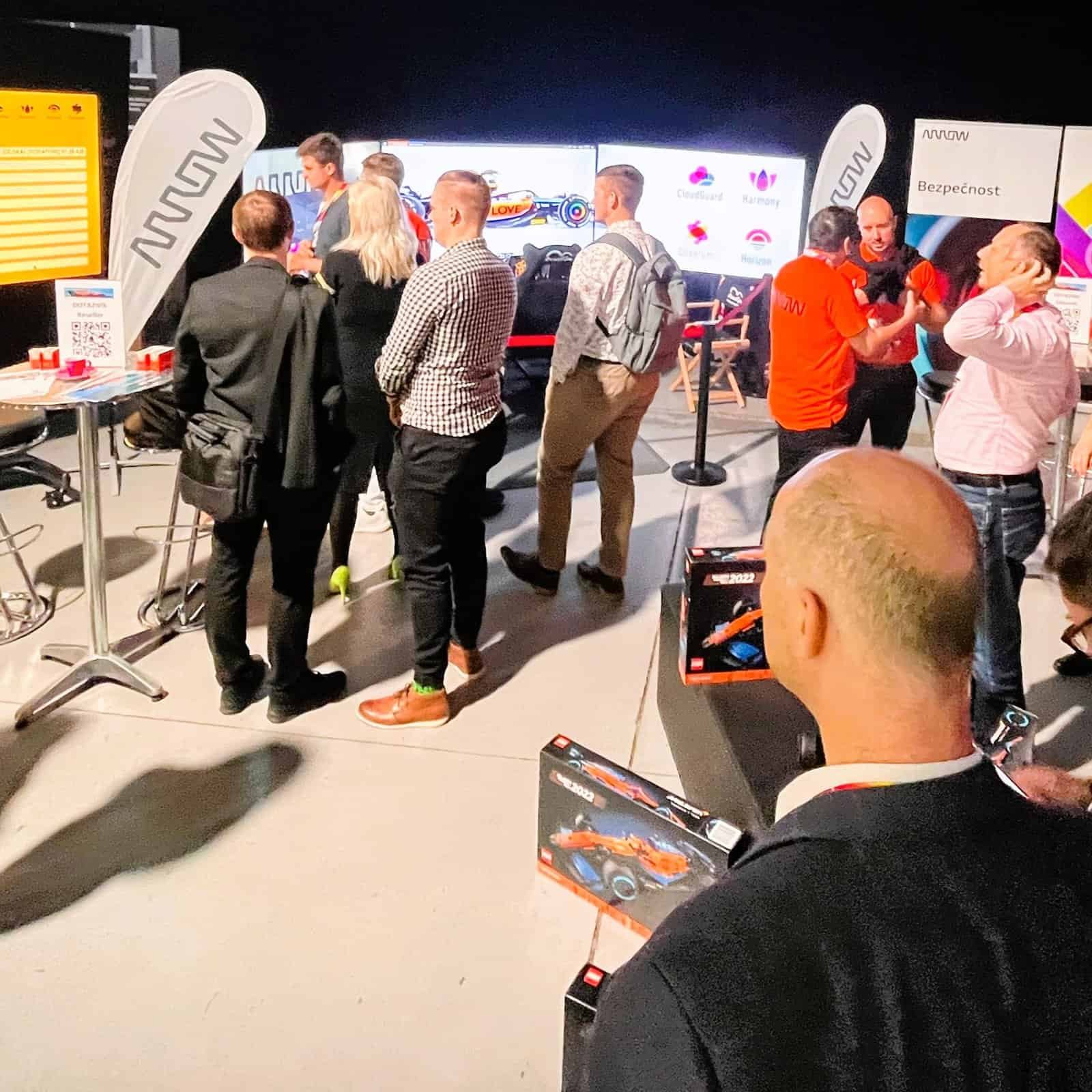 RoarFun Clients Check Point CPX 360 IT security conference immersive Formula simulator with McLaren Lego