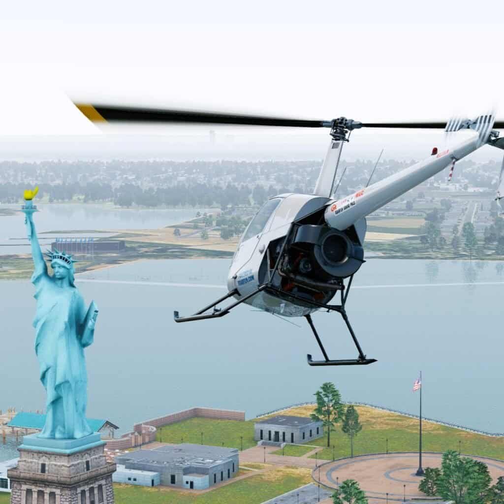 Helicopter simulator sightseeing statue of Liberty, New York.