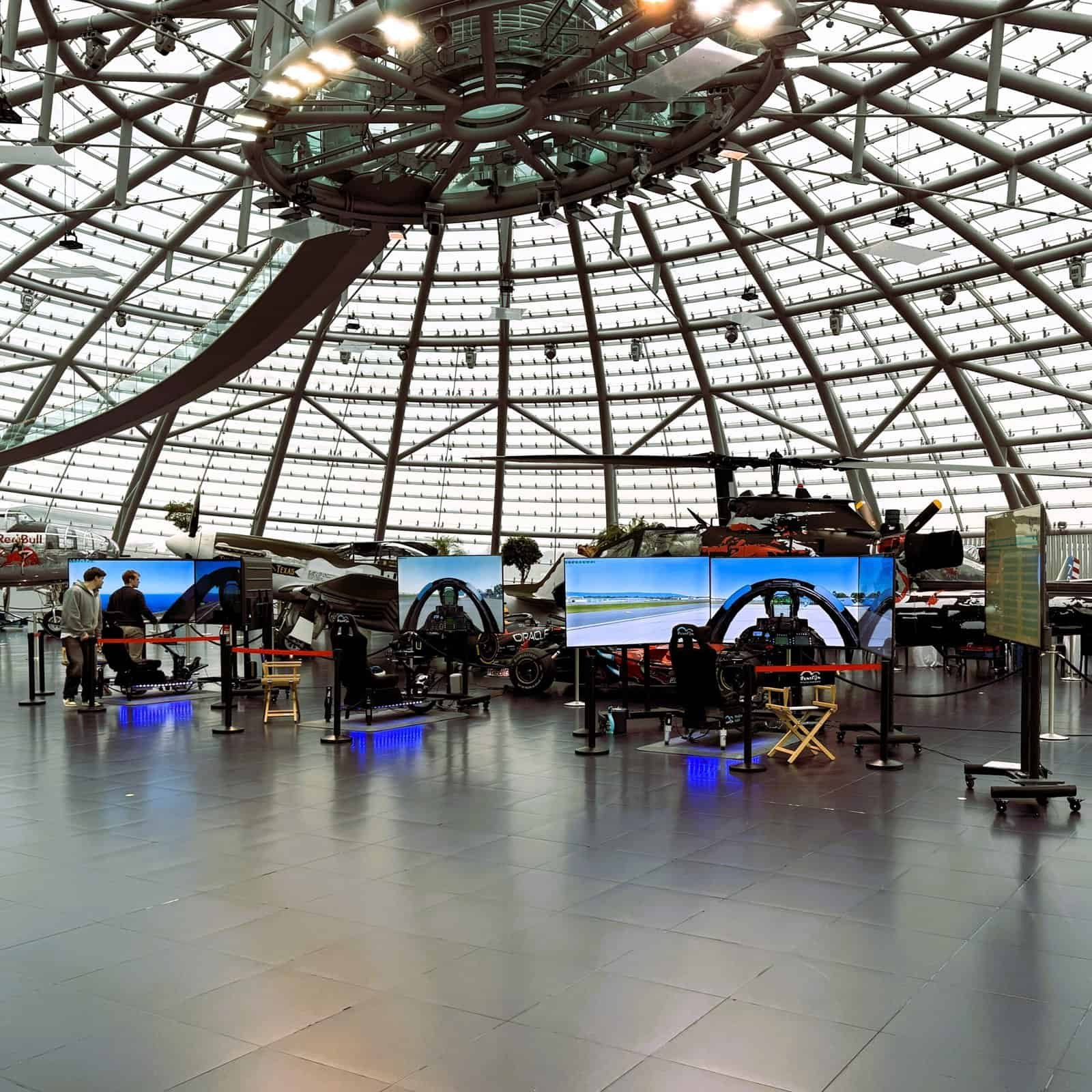 Three fighter jet simulators at a private event in a technological museum in Austria Salzburg.